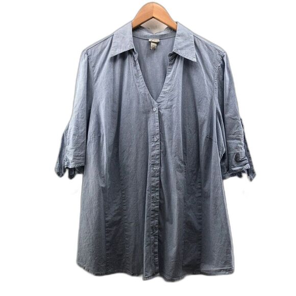 Venezla Womens 3/4 Sleeve Striped V Neck Button Front Shirt Top Blue Size 14-16 - Picture 1 of 13